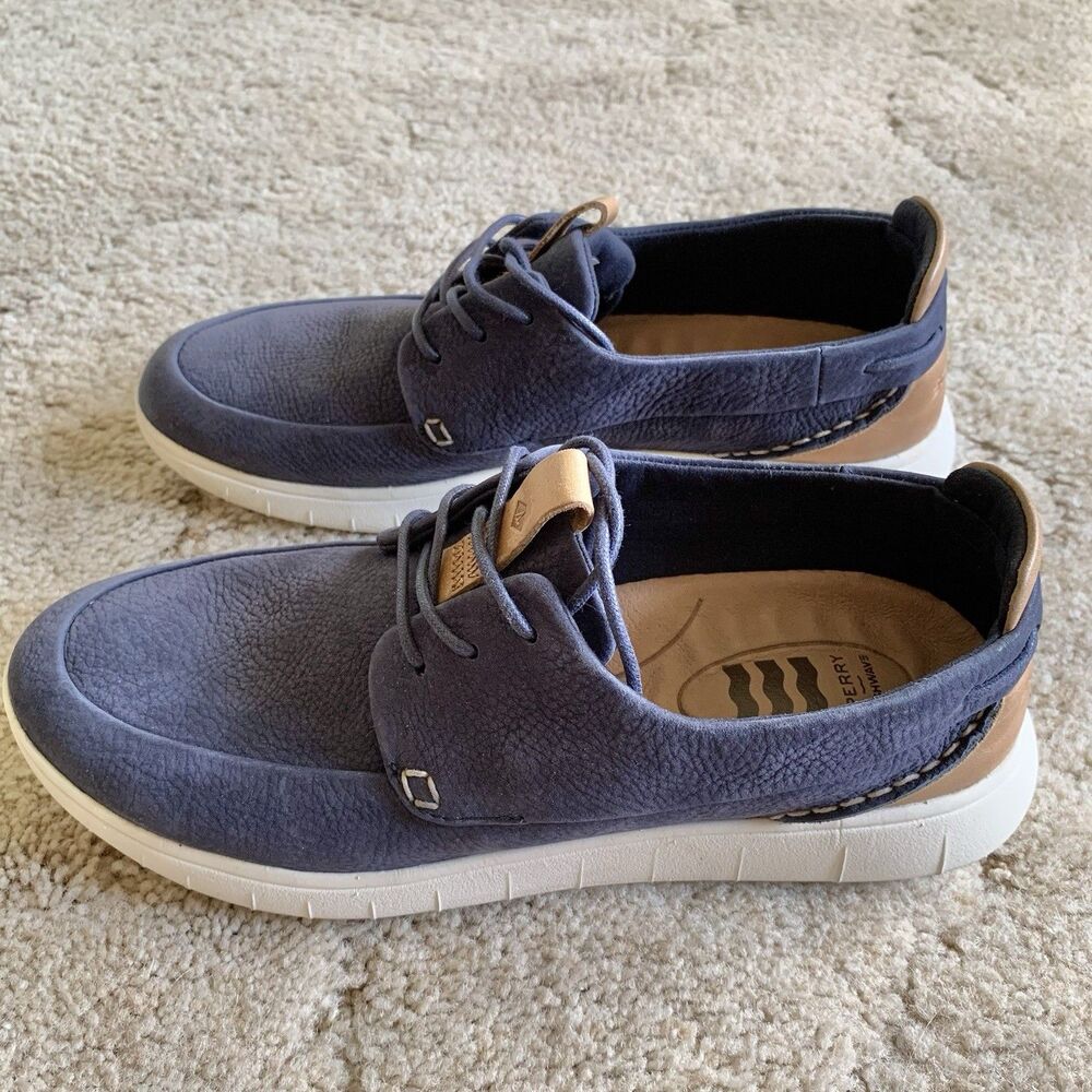 Sperry Women’s Coastal Plushwave Navy Blue Low Top Leather Boat Shoes/Sneakers 8 - Picture 4 of 14